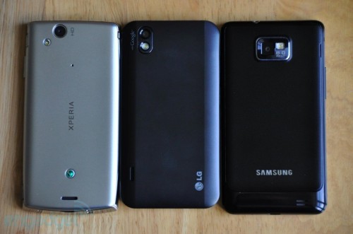 galaxy s ii、optimus black、xperia arc　外観比較