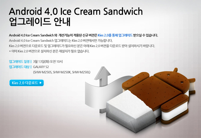 Galaxy S II Android4.0 ICSアップデートが開始