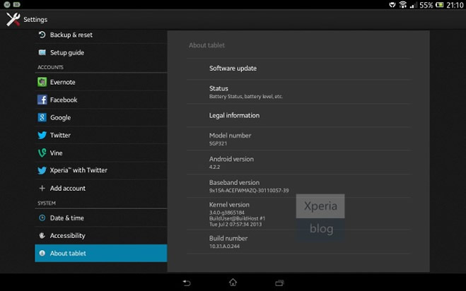 Xperia Tablet Z Android4.2.2アップデート
